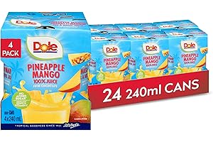 Dole 100% Pineapple Mango Juice, Excellent Source of Vitamin C, 240 ml (Pack of 24)