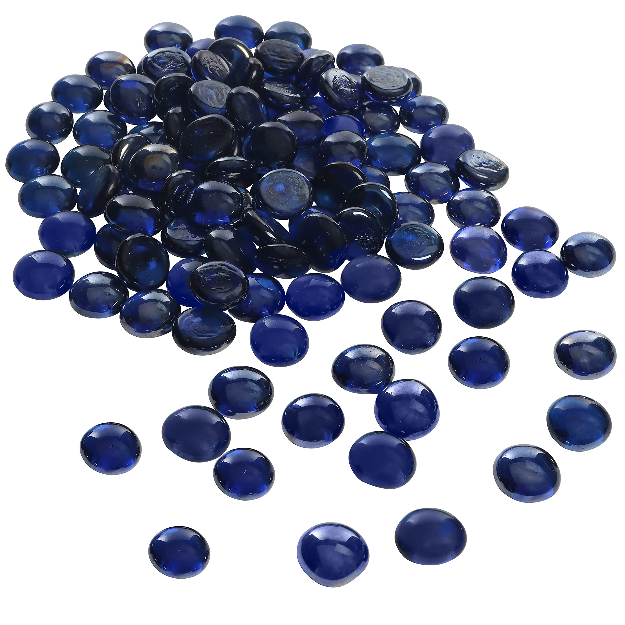 Belle Vous Blue Glass Pebbles - 2.25kg / 5lbs 18mm Flat Marble Bead Gemstones - Decorative Gems for Weddings/Party Table Scatter, Centrepiece Vase Filler Stones and Aquarium Décor