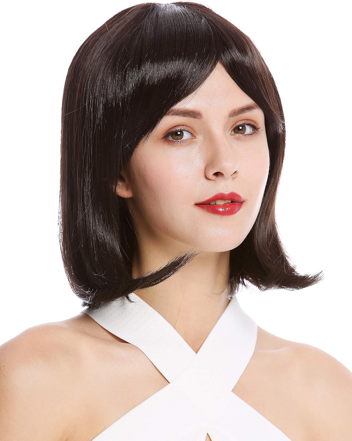 WIG ME UP - YZF-4366-M2 Lady Quality Wig short shoulder length Bob Longbob straight bangs dark brown, Dark brown (M2), 23.62 inch