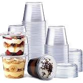 GUSTO 5.5 oz. Plastic Cups with Lids [100 Count] Desserts Containers | Leak-Proof, BPA-Free, Crack-Resistant, Stackable Storage, Souffl&eacute;, Desserts, Portion Control, Sauces, Dressings &amp; Dips