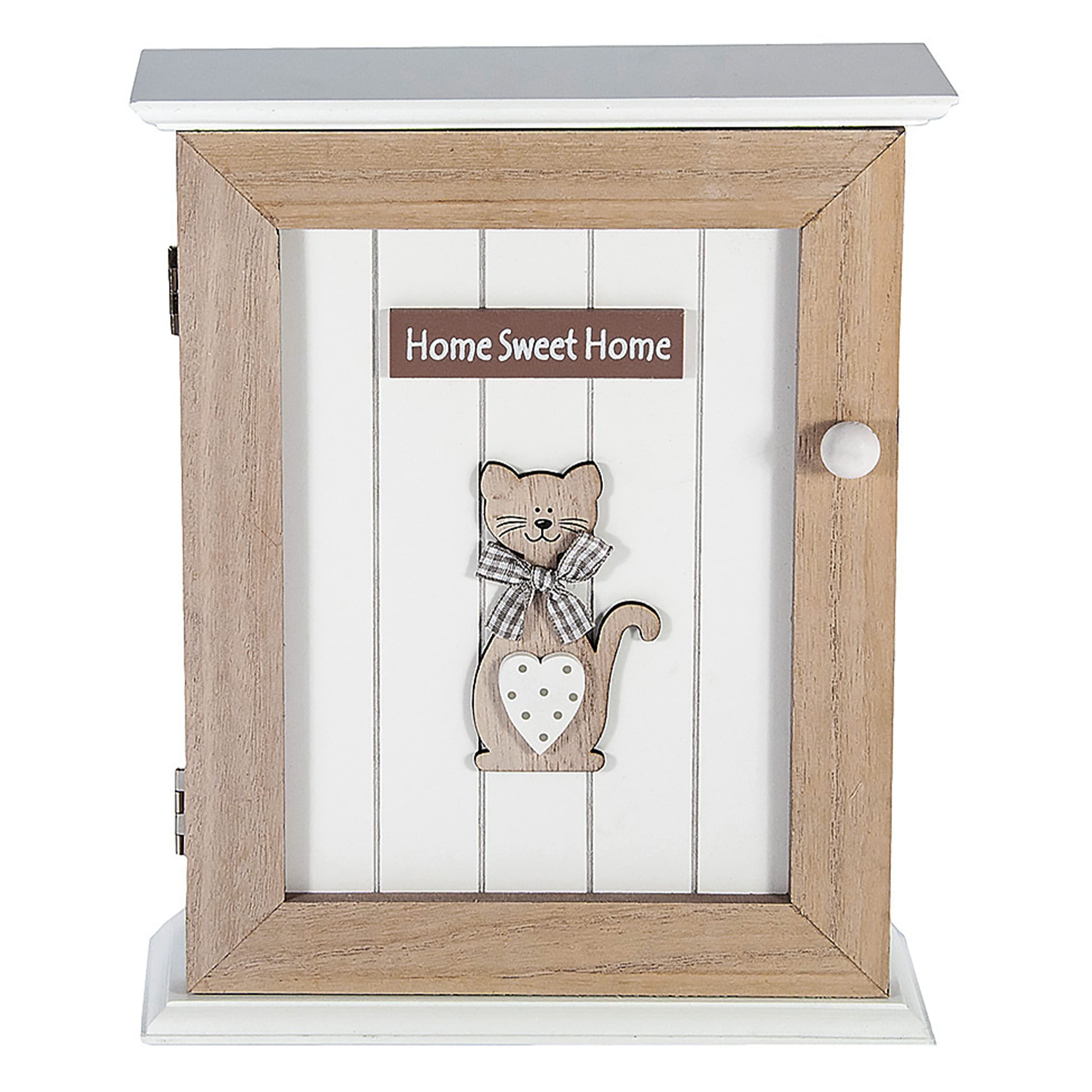 SPOTTED DOG GIFT COMPANY Key Box Wall Mounted Wooden Key Cupboard Cabinet with 6 Hooks for Hallway, Decorative Cat Themed Home Décor, Gifts for Cat Lovers Women Men
