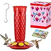 iBorn Hummingbird Feeders for Outdoors 16OZ Bird Feeders for Outdoors Hanging, Hummingbird Feeder with 8 Bee Guard Feeding Ports & Built-in Ant Moat, Silicone Flower, Red Honeycomb Exterior