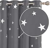 Deconovo Blackout Curtains 2 Panels 55x72 Star Silver Grey Eyelet
