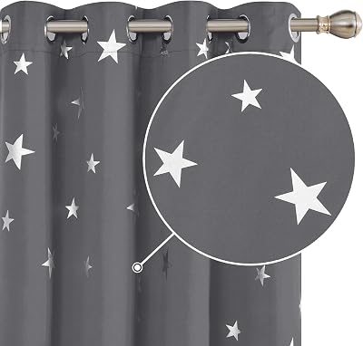 Deconovo Blackout Curtains 2 Panels 55x72 Star Silver Grey Eyelet