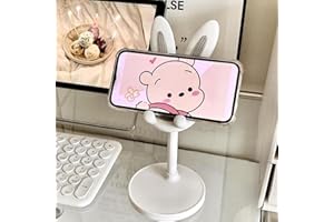 Cute Cartoon Rabbit Phone Stand Adjustable, Foldable Cell Phone Holder for Desk, Bed, Kitchen, Office, Travel