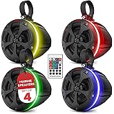 Pyle 800W Waterproof Off-Road Speakers - 4-Inch 2-Way Marine Grade Wakeboard Tower Speaker System with RGB Lights - Full Range Outdoor Audio for ATV, UTV, 4x4, Jeep, Boat, and More (2 Pair)