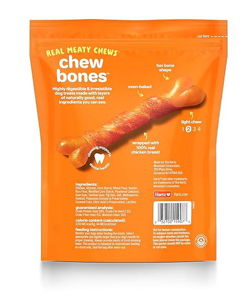 HARTZ OINKIES CHEW BONES WITH REAL CHICKEN BREAST, RAWHIDE FREE DOG TREATS, HIGHLY DIGESTIBLE DOG CHEWS, 25 COUNT