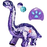 Koonie Dinosaur Toys for Girls, 2 Year Old Girl Toys, Purple Dinosaur Remote Control Reversible Sequins Dinosaur Toy Can Repeat Walk Roar Sing, Christmas Birthday Gifts for 2-7 Years Old Kids Toddler
