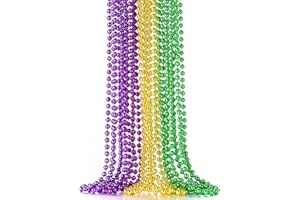 JoyGala 12pc Mardi Gras Decorations Bead Necklaces Set - Green Purple Gold Mardi Gras Beads - Ideal Mardi Gras Party Decorations for Women, for Parade Throws