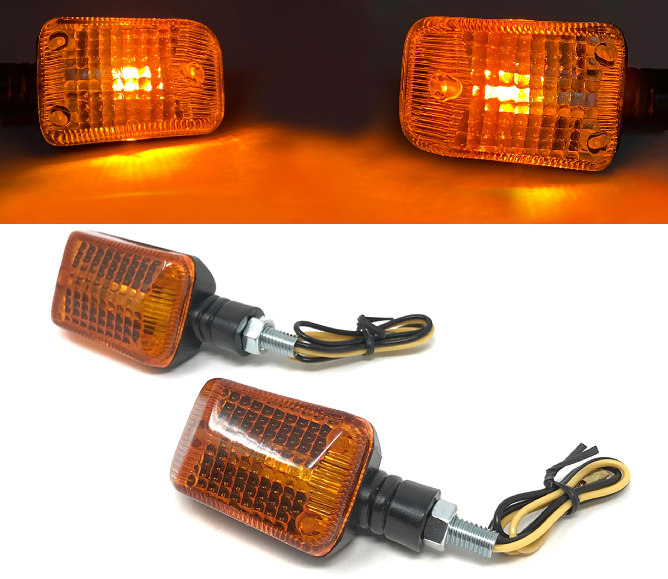 Alchemy Parts Motorbike Indicators 12V BULB Street Bikes Quads ATVs Scooters Commuters Easy Install (Black with Amber Lens, 1 Pair)