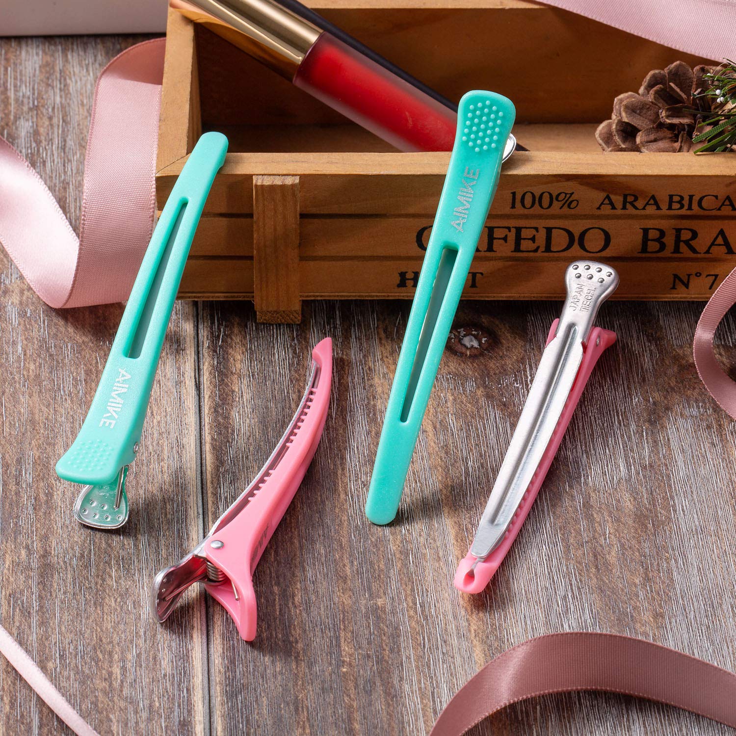 AIMIKE Hair Clips for Styling Sectioning 12 Pack, Non-Slip Duck Billed Hair Cutting Clips with Silicone Band, No Trace Hair Clips for Women, Girls and Salon Hairdressers, 4.3 inch Long : Beauty