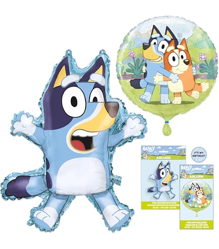 Ballons Bluey Et Bingo - Lot De 3 Ballons Foil (2 Personnages 32" + 1 Chiffre 40") Pour Fête