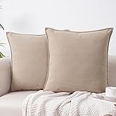 Decorative Chenille Pillow Covers Soft Throw Pillow Cover Pack of 2 Herringbone Pattern Soild Luxurious Square Cushion Case for Sofa Living Room Bedroom Couch Car 18x 18 Inch, Khaki