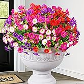 MARTINE MALL 12 Bundles Look Real Artificial Flowers for Outdoors, Realistic Fake Outdoor Flowers, UV Resistant Silk Petunia Flowers for Outside Faux Flowers Plants for Outdoor Porch, Mix Colors