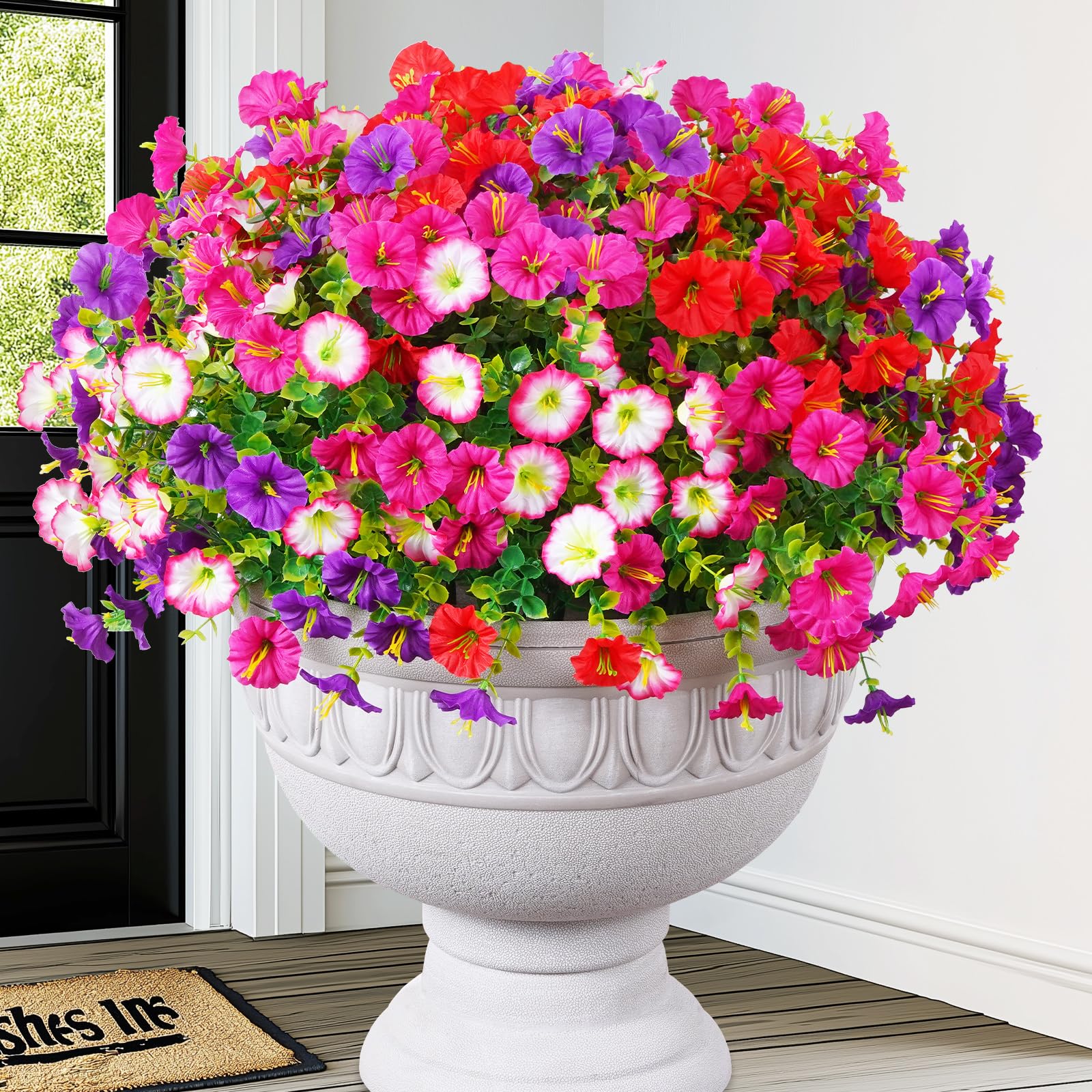 MARTINE MALL 12 Bundles Look Real Artificial Flowers for Outdoors, Realistic Fake Outdoor Flowers, UV Resistant Silk Petunia Flowers for Outside Faux Flowers Plants for Outdoor Porch, Mix Colors