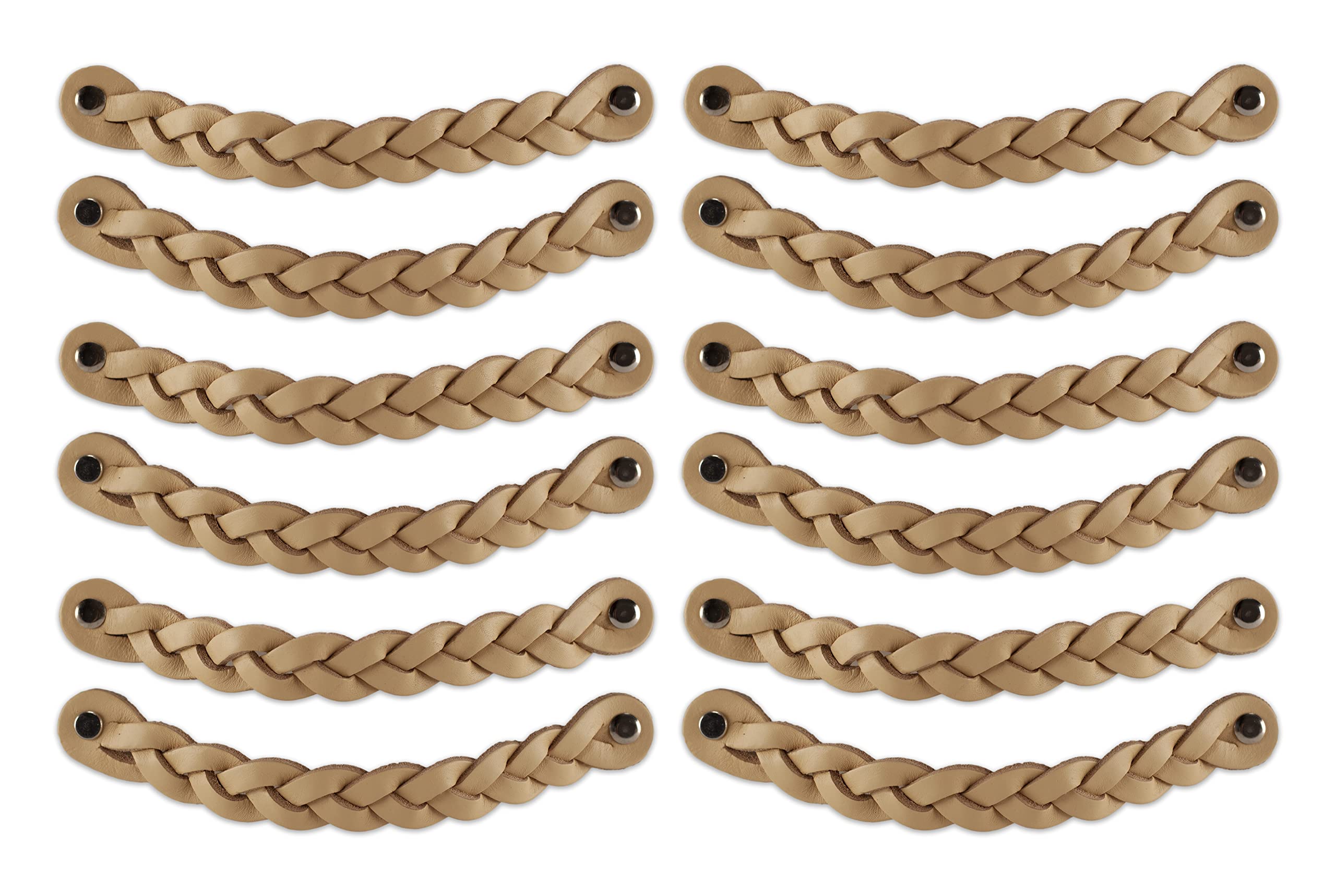 Brute Strength - Leather Cabinet Handles - Braided - Natural - 12 Pack - 20 x 2.5 cm - Kitchen, Bathroom, Dresser & Cabinet Hardware