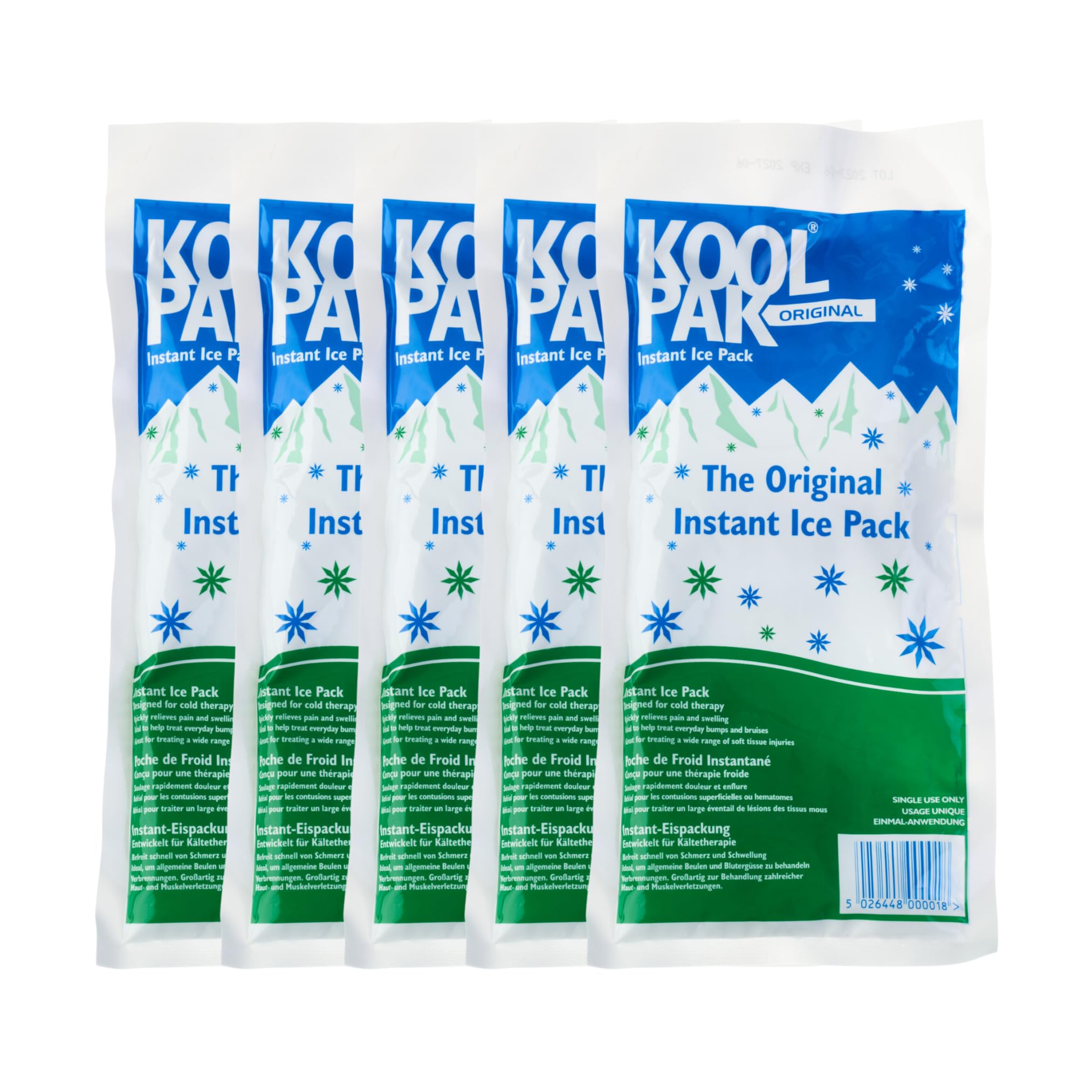 Koolpak 5 x Instant Ice Packs – 12×29cm Single Use Cold Packs for Injuries – Quick Squeeze Activation Disposable First Aid Cold Compress for Sprains Strains Bumps Bruises – Stays Cold Upto 40 Minutes