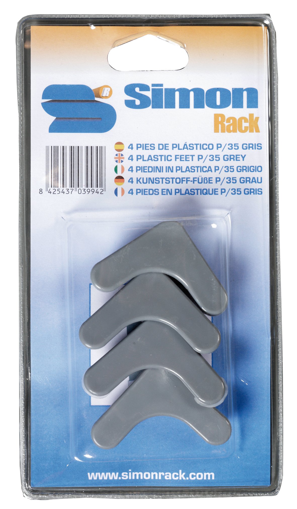 Simonrack 8425437039997 220 x 117 x 35 mm Plastic Bases Blister - Grey (Pack of 4)