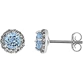 Round Halo Gemstone and White Topaz Silver Stud Earrings
