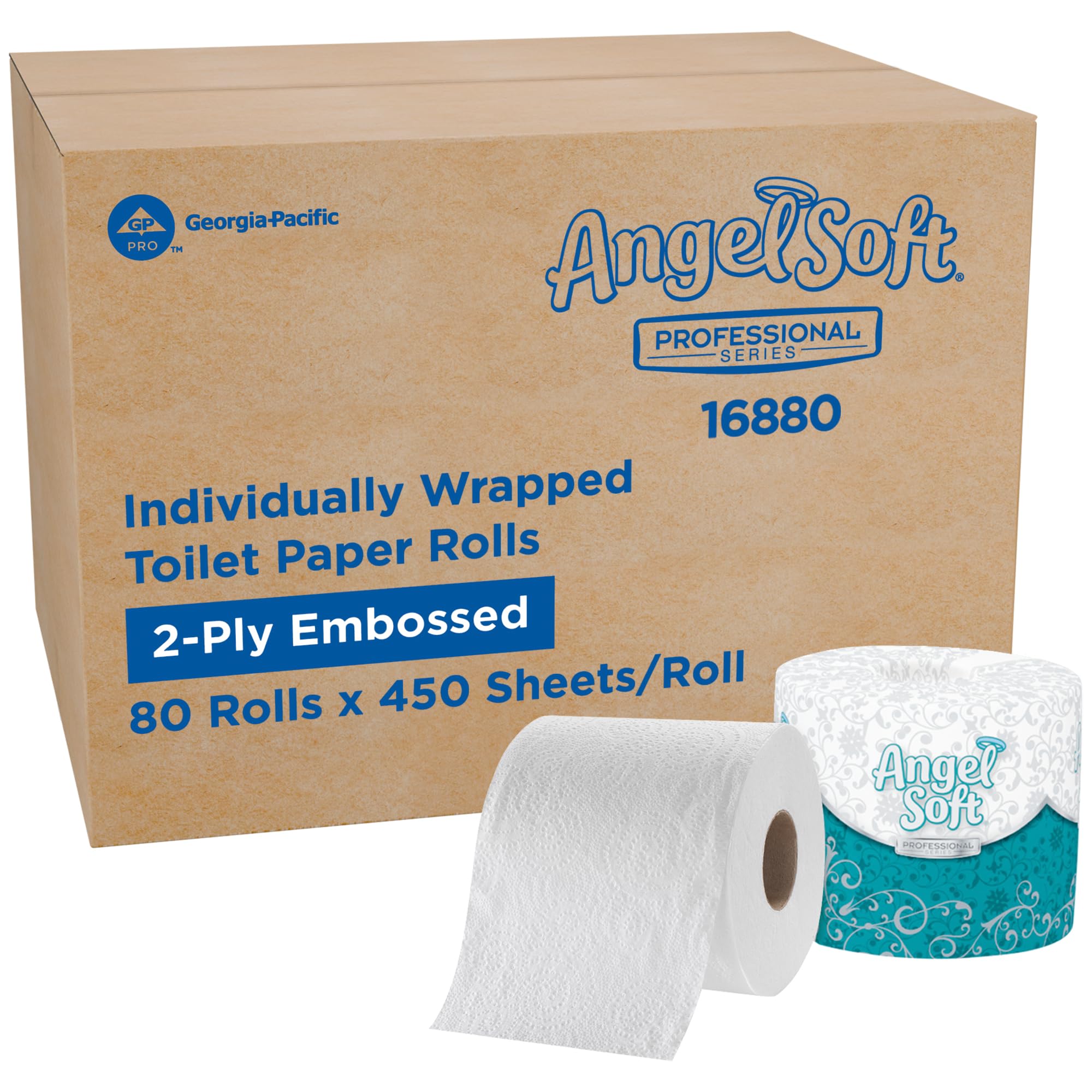 georgia-pacific angel soft toilet paper, 16880, bulk case of 80 rolls, 450 sheets per roll, individu