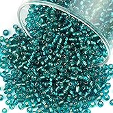 Gacuyi 2100 Pcs Size 6/0 Glass Seed Beads, 4 mm Teal Small Mini Spacer Loose Pony Beads for Jewelry Making and DIY Crafts