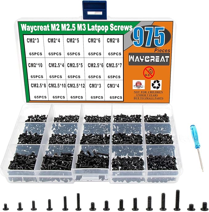 Waycreat 975pcs M2 M2.5 M3 Laptop Computer Screws Kit Set for SSD IBM