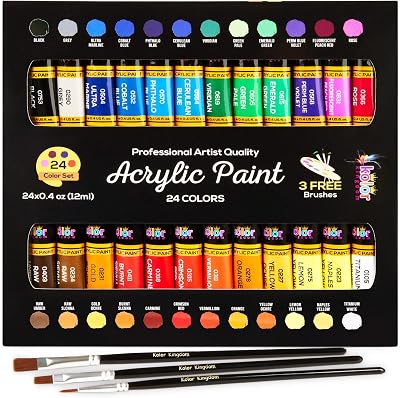 KOLOR KINGDOM 24 Colour Acrylic Paint Set with 3 Brushes 12ml Posca Style