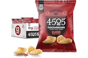 4505 MEATS 4505 Classic Seasoned Chicharrones, Fried Pork Rinds - Classic Chili & Salt Flavored Pork Skins - Low Carb, Gluten-Free, Protein Snack - 1.1oz (Pack of 12)