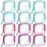 Sunnymove 12 Pcs Clear Cosmetic Makeup Bags with Zipper Tsa Approved Toiletry Bag for Travel Transparent PVC Waterproof Carry Pouches Organizer Case for Men Women (Vivid Color)