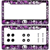 2PCS Cartoon Demon License Plate Frame Purple Horror Monster Doodle Kawaii Car Front License Plate Personalise Stainless Steel Metal Car Plates Funny License Plate Frames Decorative 12.3" x 6.3"