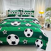 Gusuhome 7 Piece Boys Soccer Comforter Set Full Size Bed in A Bag 3D Football Playground Sports Bedding Set for Kids Microfiber Comforter All Season Green