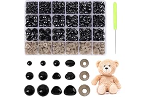 QUEFE 672pcs Safety Eyes and Noses with Washers, Black Doll Eyes for Crochet Animals, Amigurumi, Puppet, Stuffed Animal and Teddy Bear