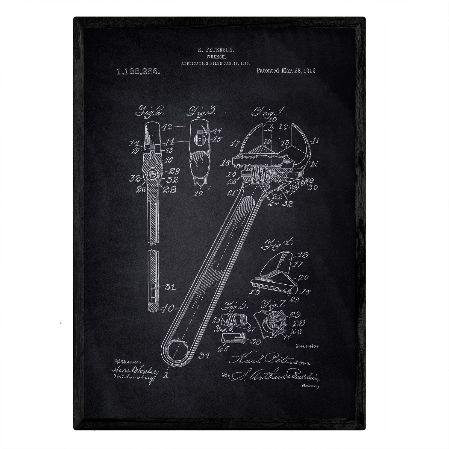 Nacnic patent Poster Art English 2. Key with old design patent in A3 size with black background — image 1