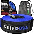 Rhino USA Recovery Tow Strap (4" x 30') - 40,320lb Break Strength - Emergency Recovery Strap Tow Rope for Diesel Trucks, Backhoe, Excavators & More - Heavy Duty Towing Strap for Offroad 4x4 Use (Blue)