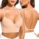 Low Back Bra for Women-Invisiable Backless Bras-Lightly Lined No Show Open Back Low Cut Bra Multiway Halter Bras