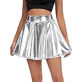 Urban CoCo Women's Shiny Flared Pleated Mini Skater Skirt