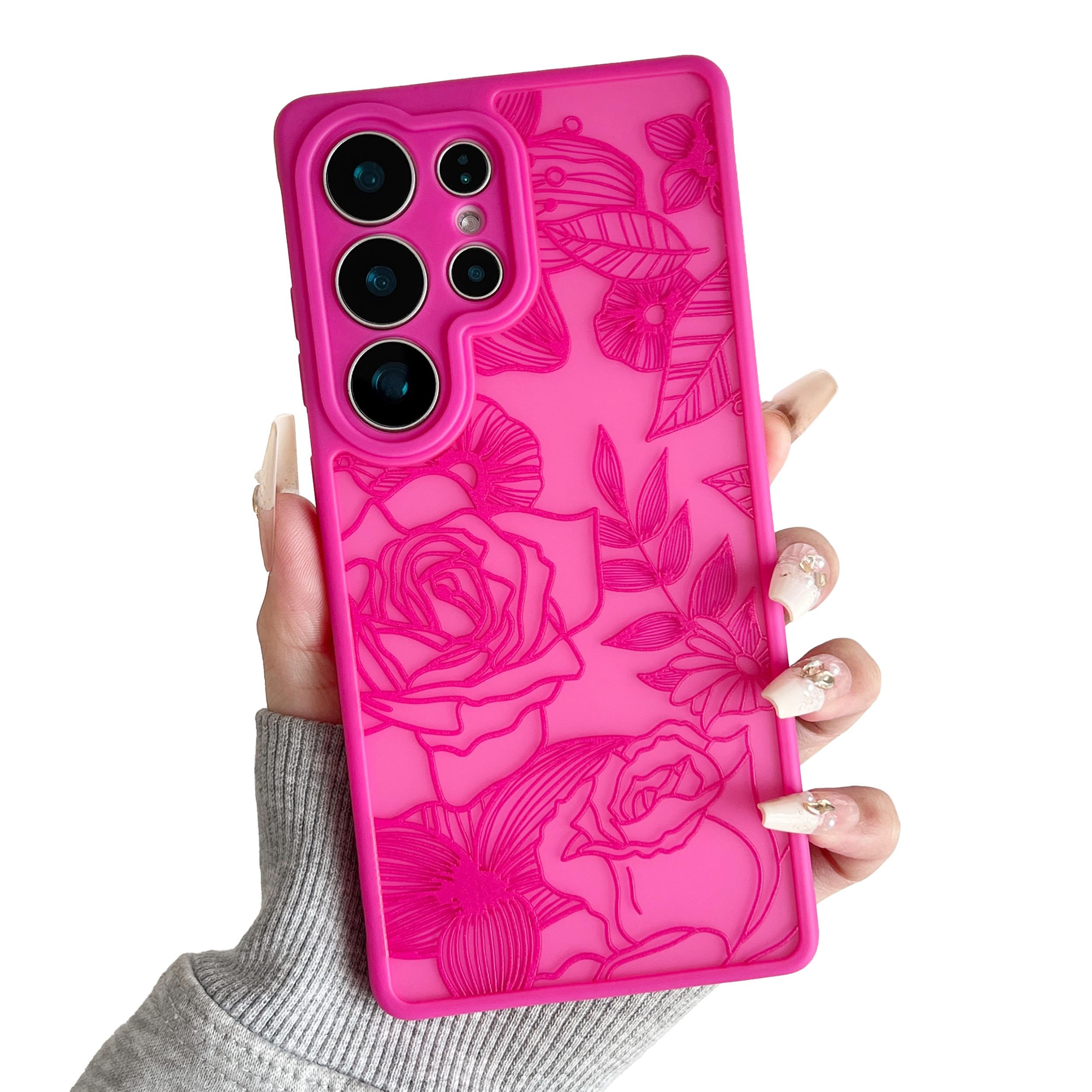 XIZYO for Samsung Galaxy S25 Ultra Case, Floral Rose Cute Phone Case for Women Girls Aesthetic Pattern Print Slim TPU Bumper Cover Shockproof Protective Cover for S25 Ultra, Hot Pink