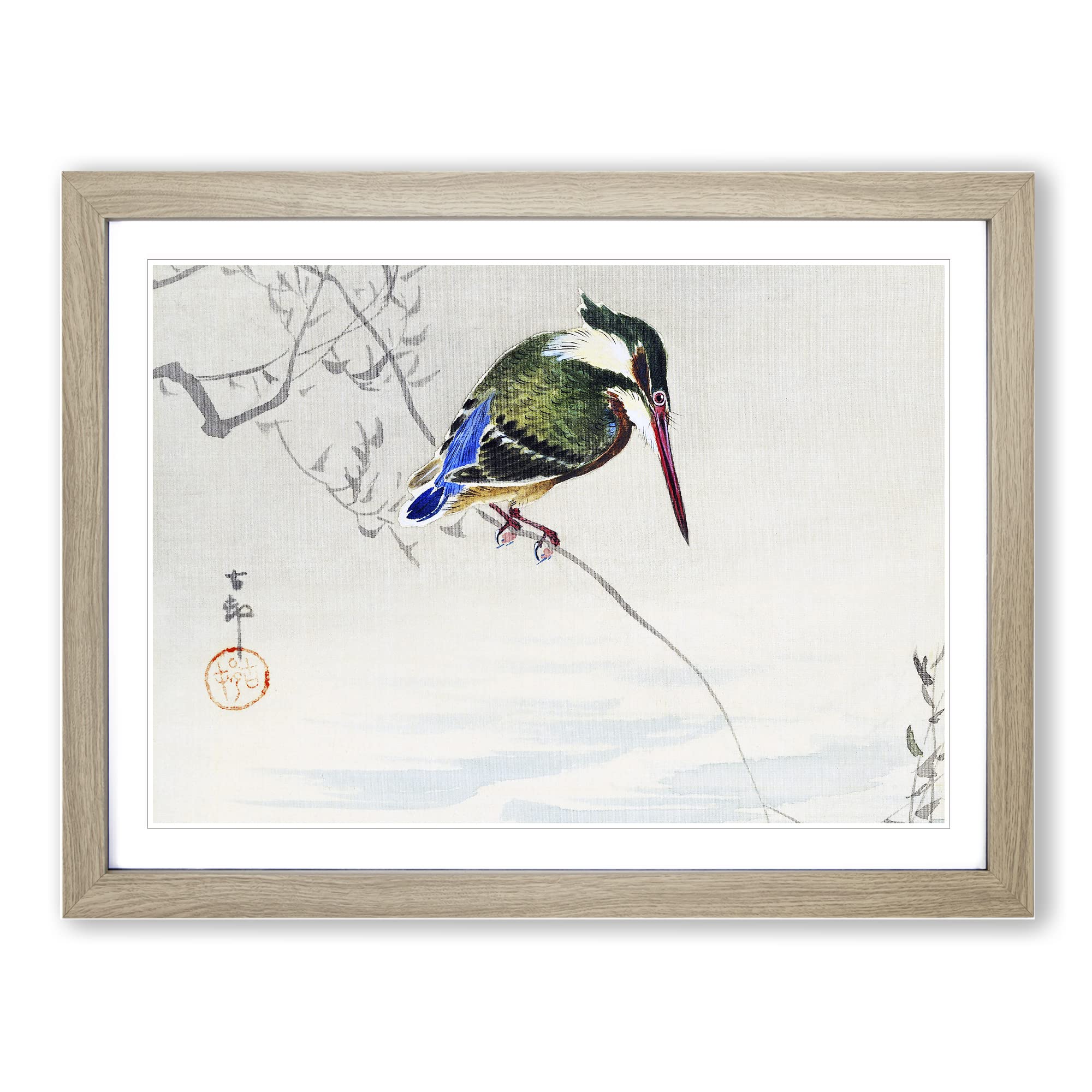 A Kingfisher By Ohara Koson Asian Japanese Framed Print | A4 Oak Framed Wall Art | Ready to Hang | Asian Nature Picture | Living Room Bedroom Lounge Office