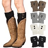 XEPST 4 Pairs Winter Warm Boot Cuffs, Crochet Knitted Boot Cuffs Short Leg Warmers Twist Boot Topper Socks Short Ankle Warmers with Slouch Button Design for Women Girls