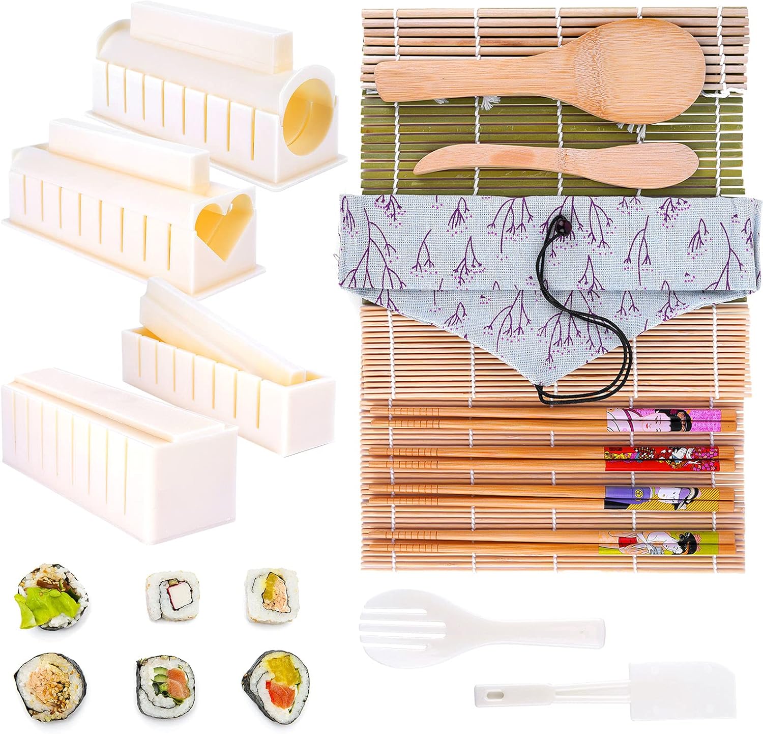 HOMENOTE Sushi Making Kit, Bamboo Sushi Mat, Sushi Mold, 19-in-1 Sushi Kit, Including Sushi Rolling Mat, Sushi Maker Molds, Bamboo Chopsticks, Rice Paddle, Rice Spreader, Beginner Sushi Making Kit