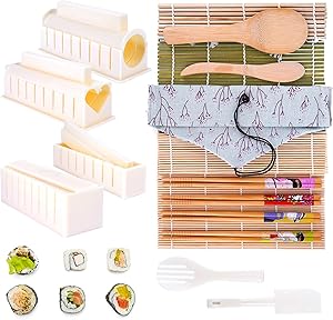 HOMENOTE Sushi Making Kit, Bamboo Sushi Mat, Sushi Mold, 19-in-1 Sushi Kit, Including Sushi Rolling Mat, Sushi Maker Molds, Bamboo Chopsticks, Rice Paddle, Rice Spreader, Beginner Sushi Making Kit