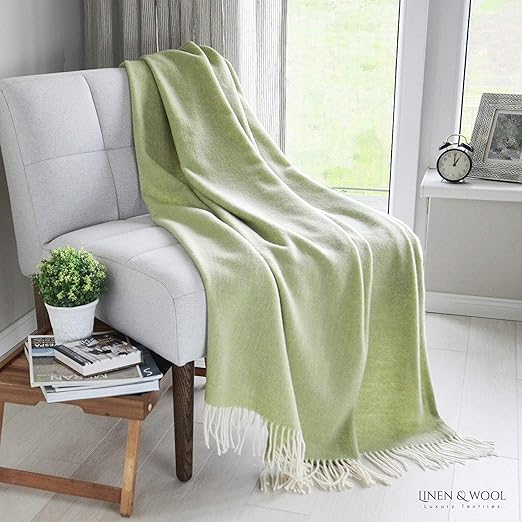 Linen & Cotton Klassische Decke Wolldecke Merino Wolle Wohndecke Kuscheldecke STONEWOLD mit Fischgrätenmuster -100% Merinowol