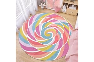 Lacomfy Kids Rug Play Mat 4Ft Round Rainbow Lollipop Girls Bedroom Carpet Circle Candy Nursery Mat Playroom Rug for Children Cartoon Crawling Mat for Candyland Party Decorations