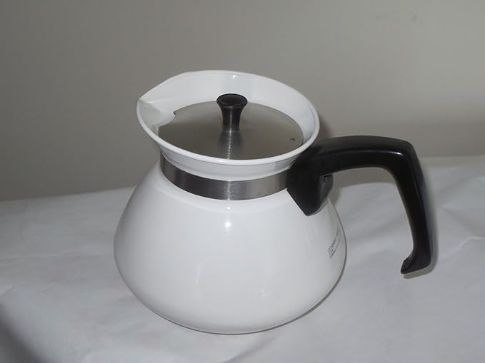 Corning Ware 6 cup White Teapot with Metal Lid and Black