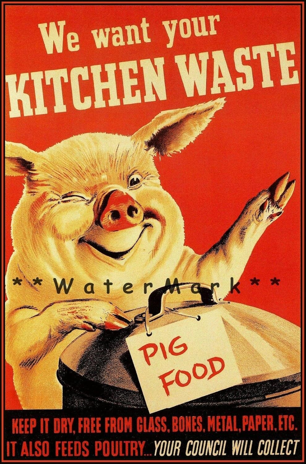 290387 Pig Food British Food Rationing WPA Poster Print 36x24 Decor Wall