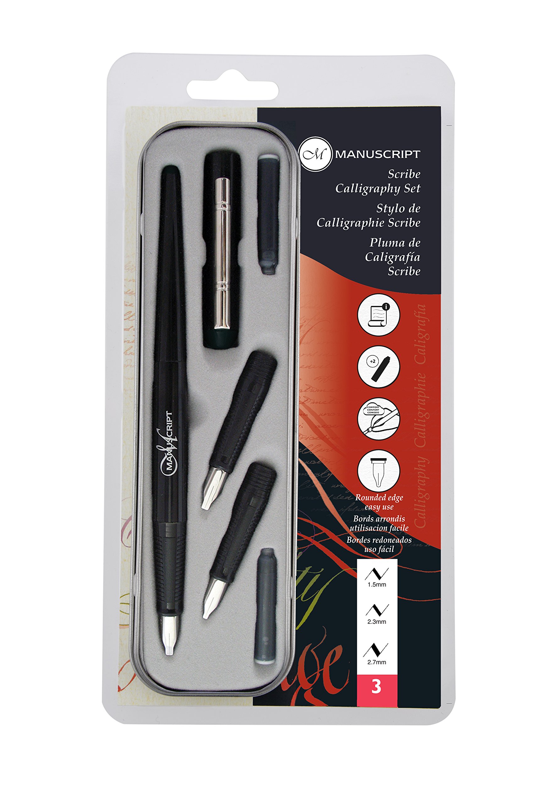 Manuscript Pen Company SCRIBE Calligraphy 3Nib Art pen, FMEMC4300, Black