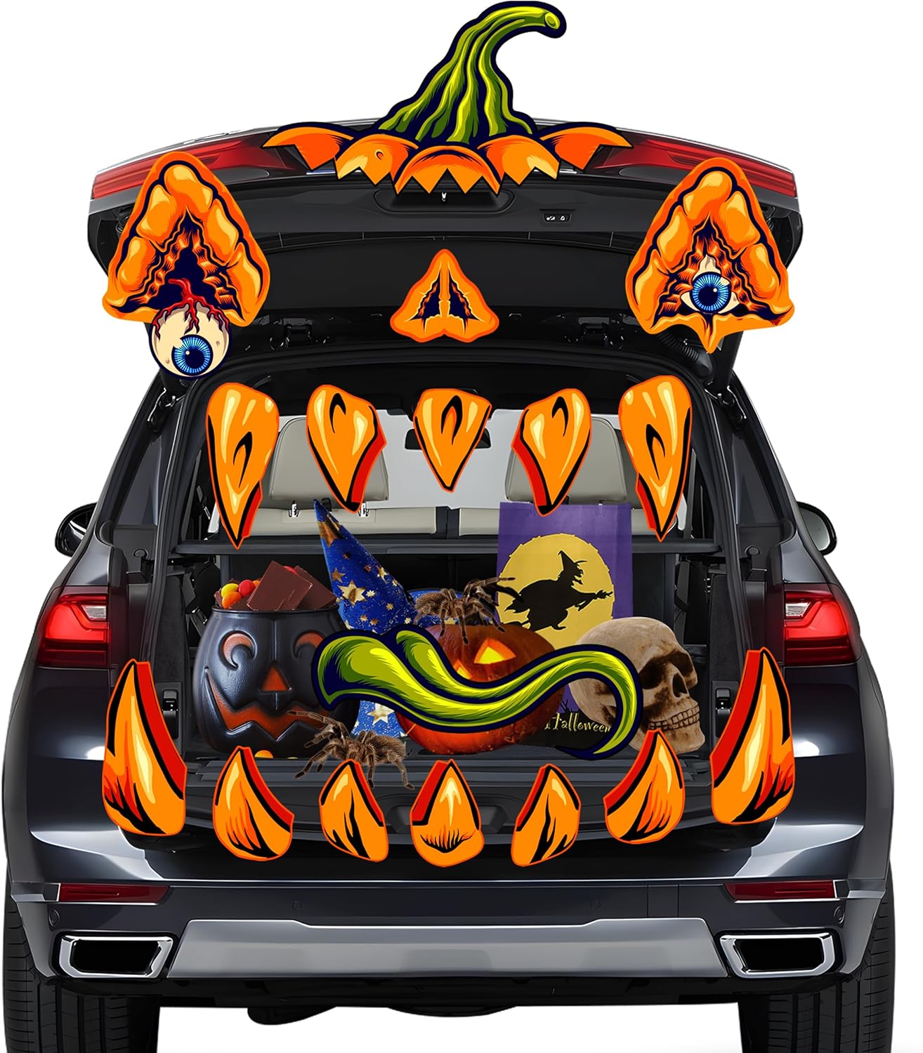 Garage Door Decorations - Halloween Trunk or Treat Car Decorations Kit, Large Pumpkin Monster Trunk or Treat Car Decorations for SUV, Stickers for Garage Archway Door Decorations, Halloween Party Supplies for Outdoor Decor