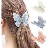 Butterfly Hair Clip 3-Piece Set - 2.5-inch Medium Non-Slip Double-Layer Butterfly Hair Clips, Cute Hair Accessories for Women and Girls (White + Blue + Pink)