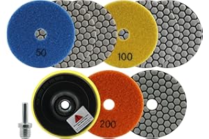 FOCSTOL Diamond Dry Polishing Pads - 8pcs 4''/100mm (3pcs Grit 50+3pcs Grit 100+2pcs Grit 200) Polishing Kit with 5/8''-11 Ba