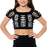 Malibu Sugar Girls Neon Fishnet Crop Top Shirts for Girls Sheer Mesh Short Sleeve Shirt for Dance Cheer Layering Ages 10-14